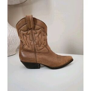 Nine West Women's Cowboy‎ Leather Boots Pull-on Brown Size 6.5M